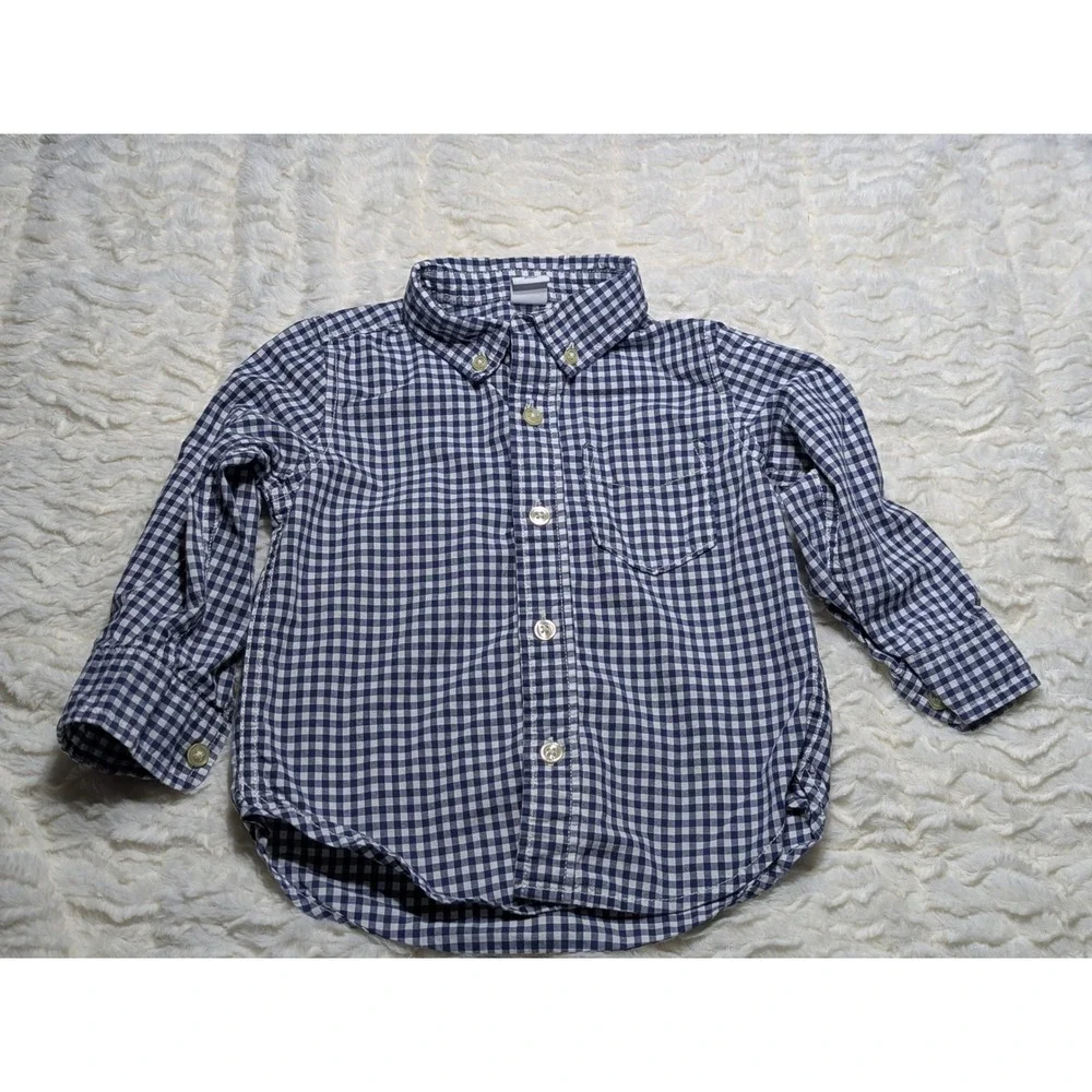 Baby Gap Toddler Boys Navy Gingham Button Down Shirt 18–24M‎